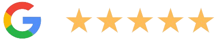 Google logo with five gold stars.