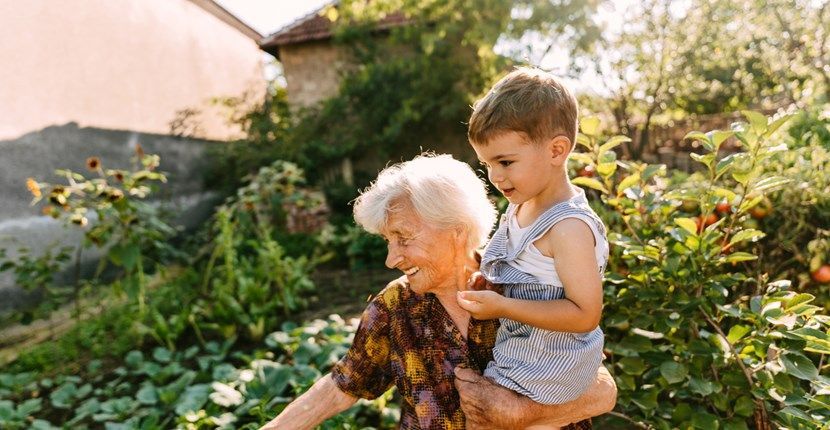 Grandma and grandson outdoors