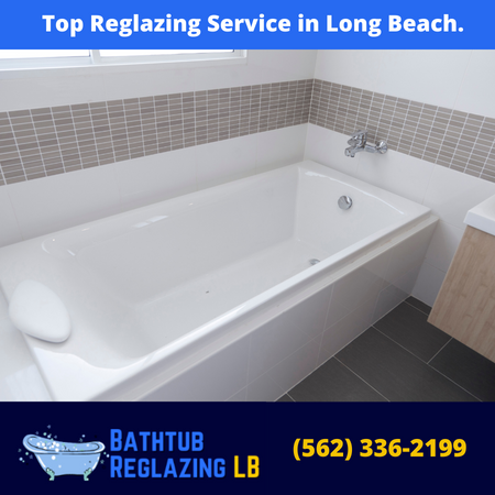 a bathtub in a bathroom with a phone number for bathtub reglazing lb