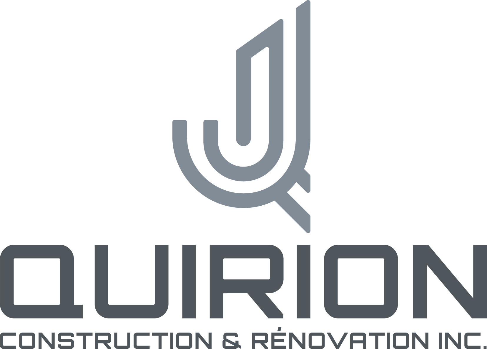 Le logo de quirion construction et rénovation inc. est gris et noir.
