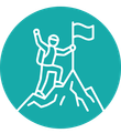 person on a mountain top holding up their arm and holding a flag - image is to illustrate empowerment value
