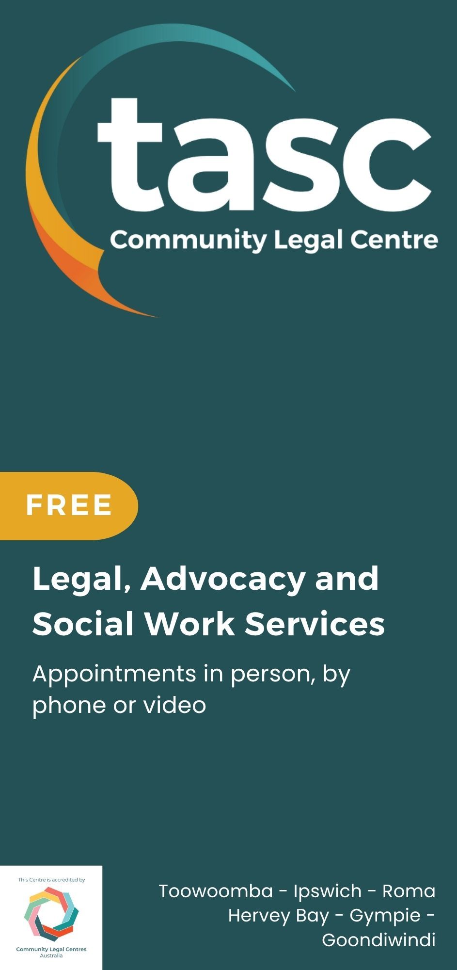 Front cover of Tasc Community Legal Centre's General flyer