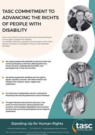 Poster with greyscale photos of smiling people with disabilities, a woman wearing wearing a hijab saying thank you in sign language, an older man with a mobility cane and hands - one of which is prosthetic. The text reads, 
