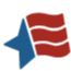 Blue flag with red wavy stripes and a red-and-blue star emblem