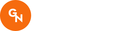 Orange circular GN logo with white letters and small yellow circle in the top left corner