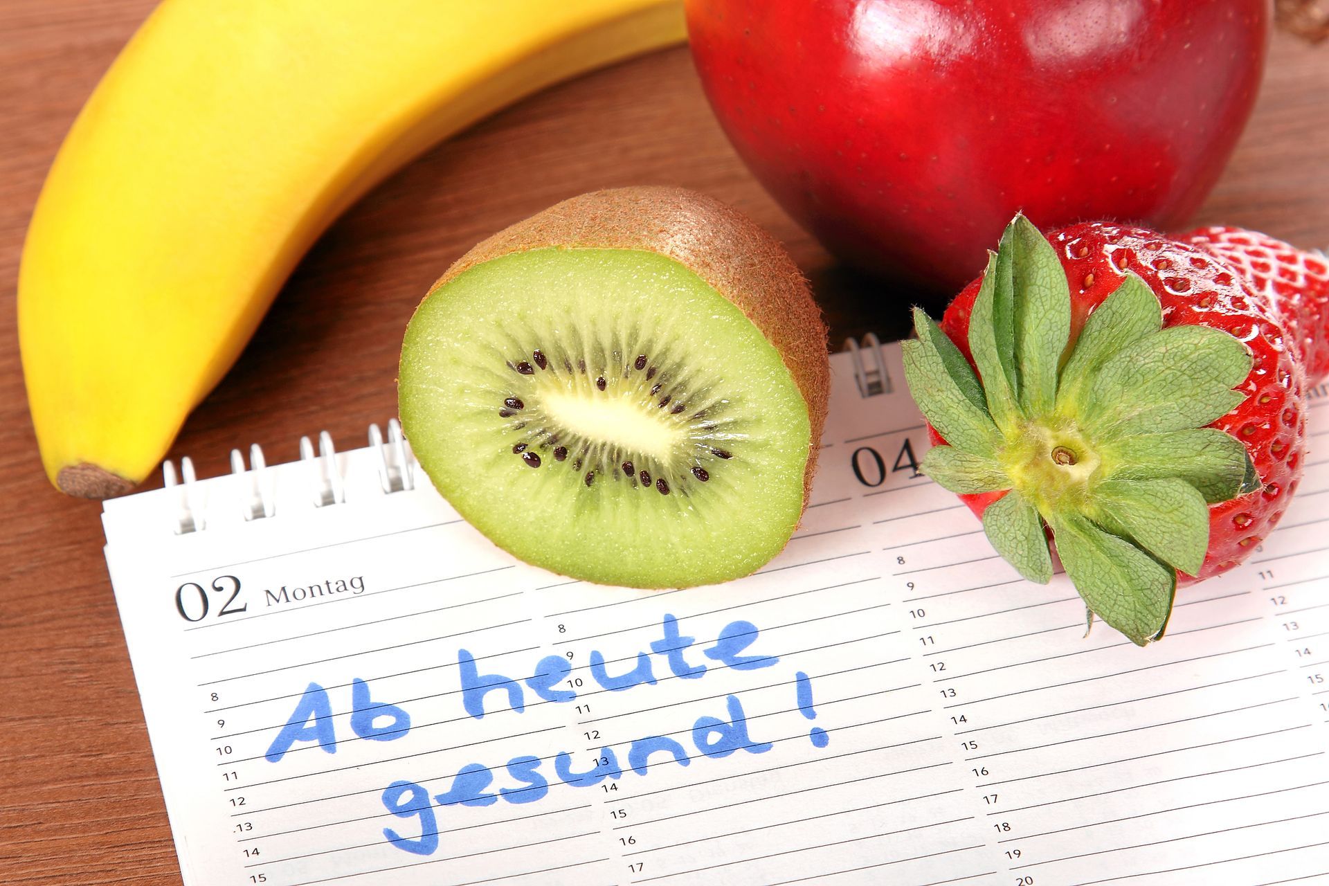 A calendar with ab heute gesund written on it