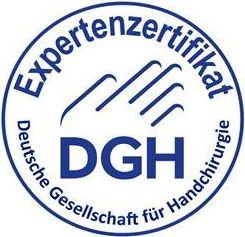 Ein blau-weißes Logo für ein Unternehmen namens dgh.