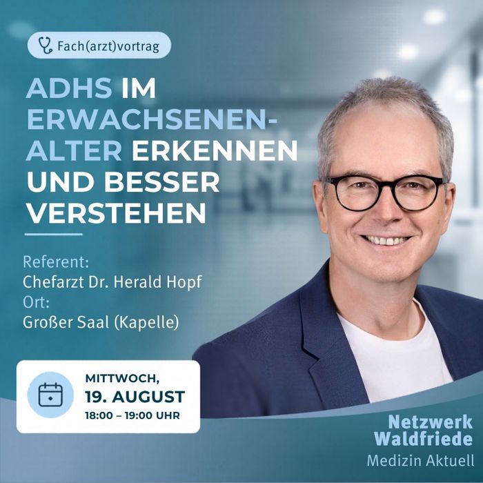 Ankündigung eines medizinischen Vortrags zum Thema Divertikulitis mit Dr. Roland Schener, Mittwoch, 22. April, 18:00–19:00 Uhr in der Kapelle.