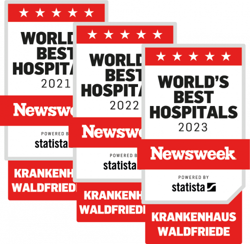 Eine Reihe von Schildern mit der Aufschrift „Die besten Krankenhäuser der Welt“