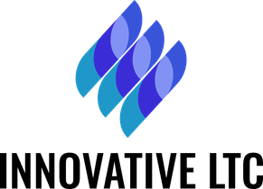 Logo for Innovative LTC: Abstract design of three overlapping, stylized blue and teal shapes with the text "INNOVATIVE LTC" below.