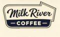Milk River Coffee logo in navy and cream with stylized script and banner design