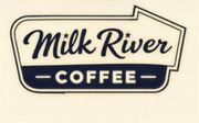Milk River Coffee logo in navy and cream with stylized script and banner design