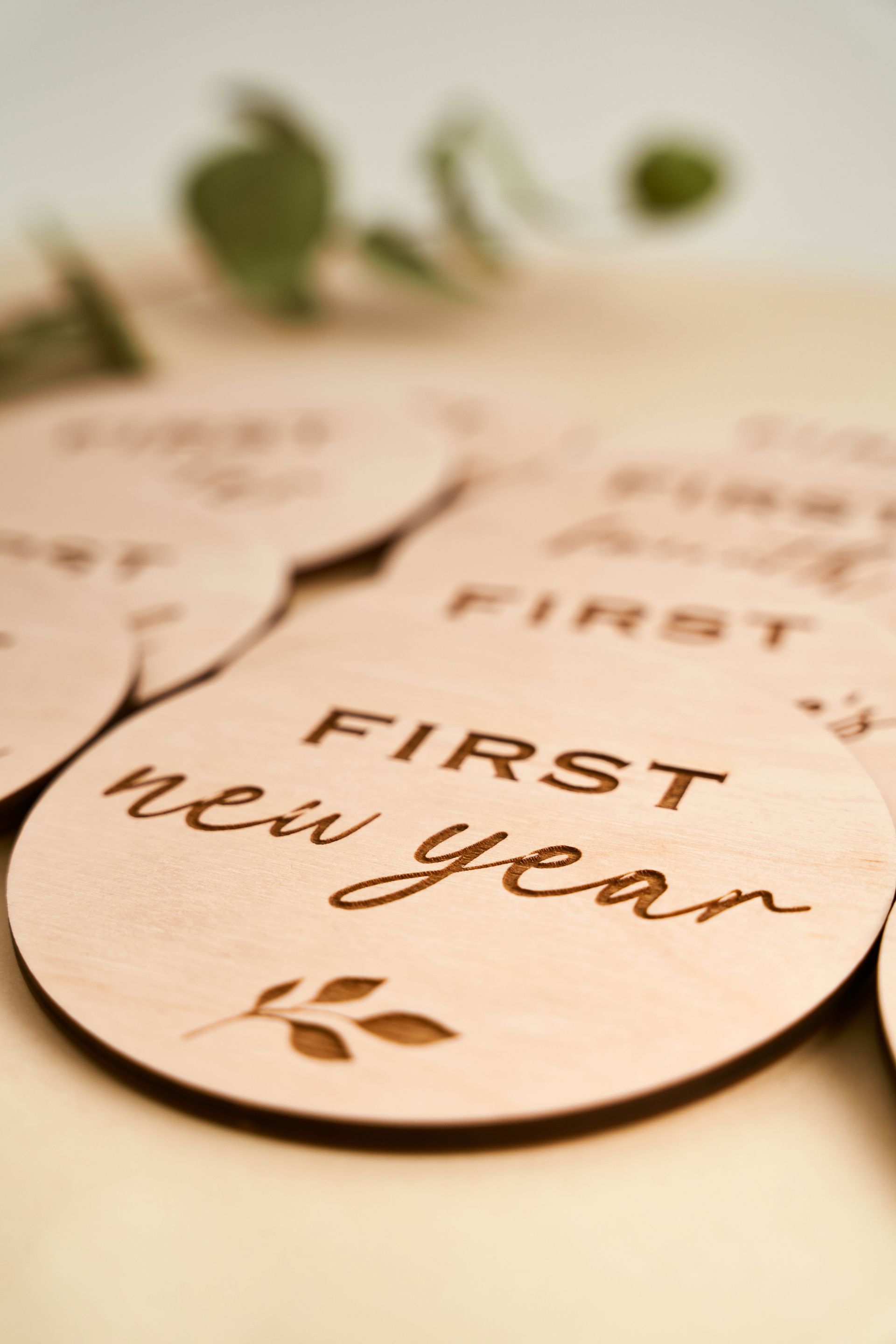 Wooden discs etched with 