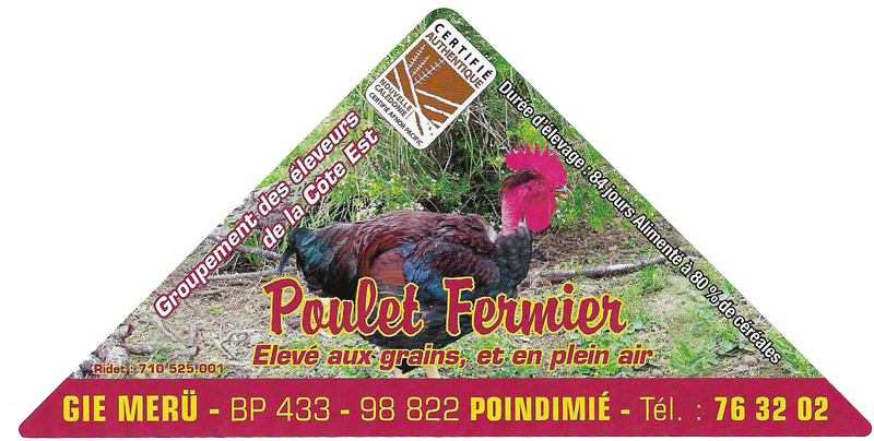 Un triangle avec une image de poulet dessus sur lequel est écrit poulet fermier