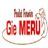 Un logo rouge et blanc pour un restaurant appelé ge meru.