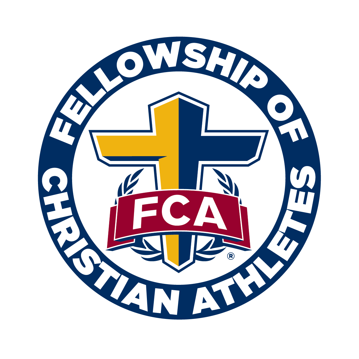 Fellowship of Christian Athletes logo with a blue and gold cross and FCA banner