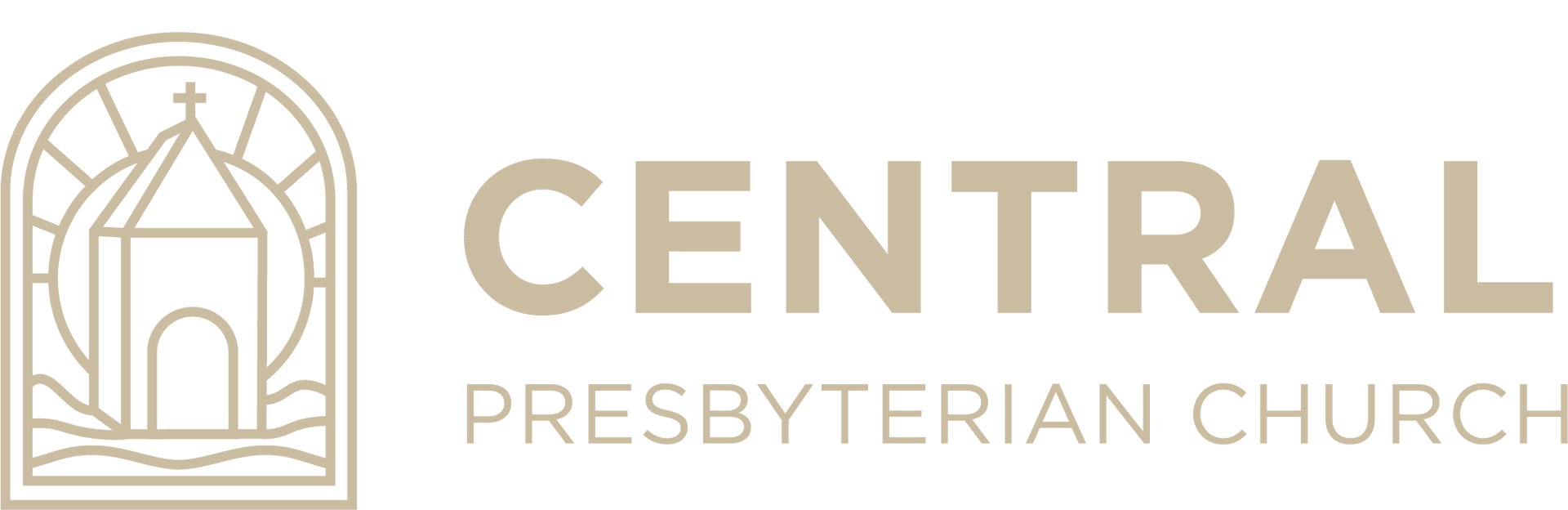 Central Presbyterian Church logo with beige arch icon and text on white background