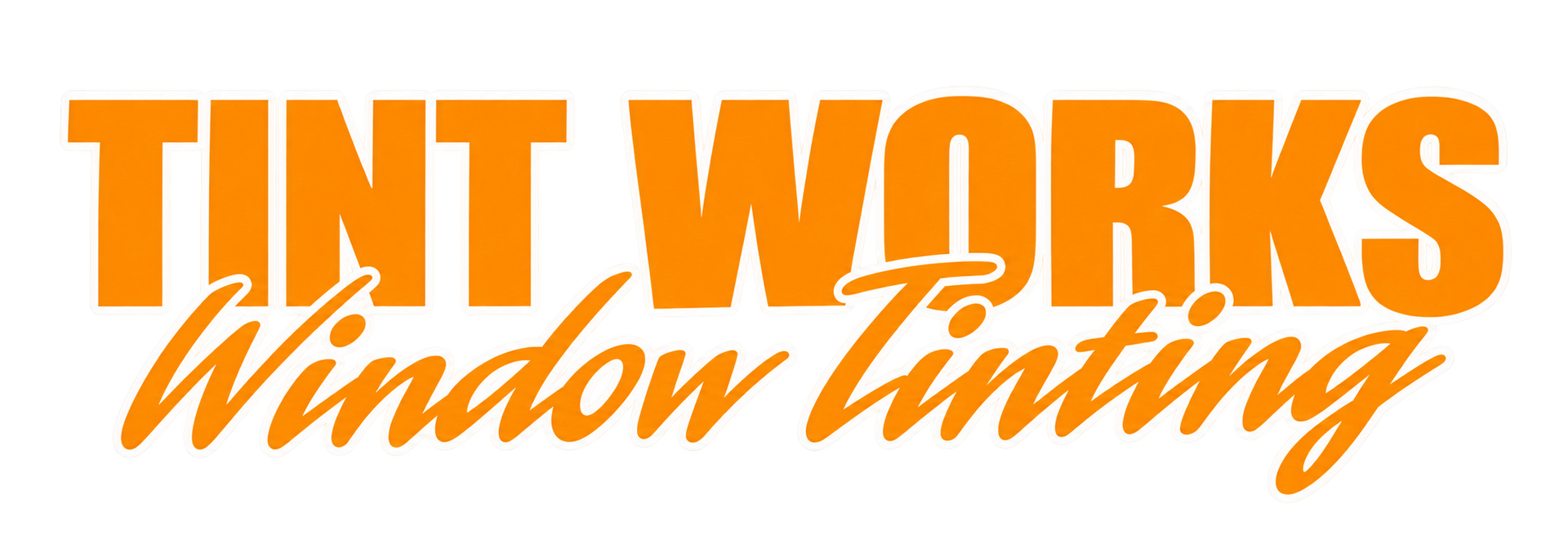 Tint Works Window Tinting logo in orange text on a white background