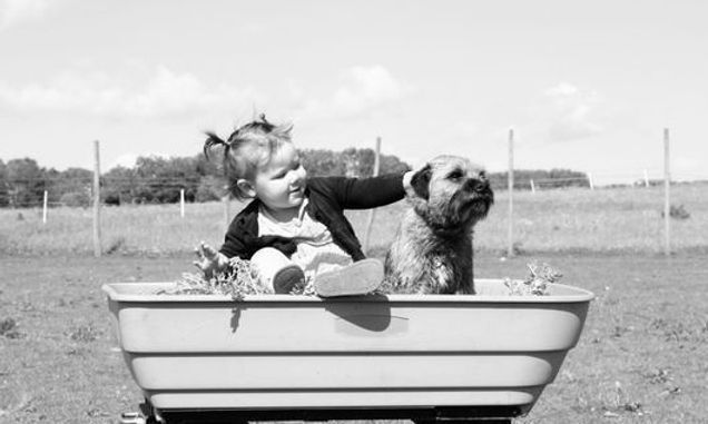 Little Girl and Dog on Bath Tub