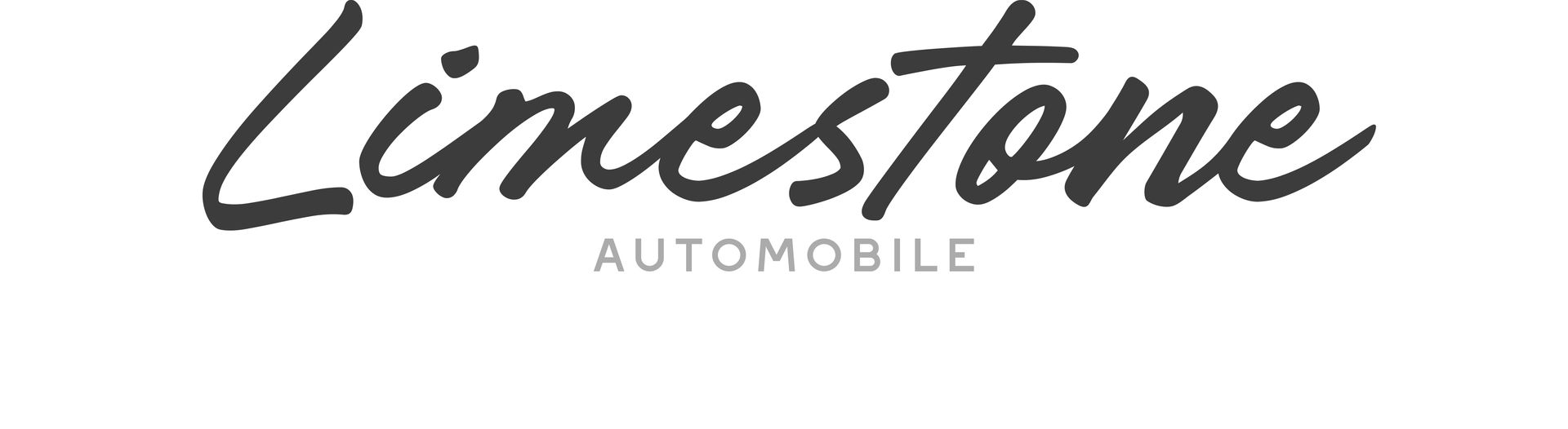 Logo pour Limestone Automobile. Le mot « Limestone » en caractères manuscrits, le mot « AUTOMOBILE » en dessous en caractères sans empattement plus petits.