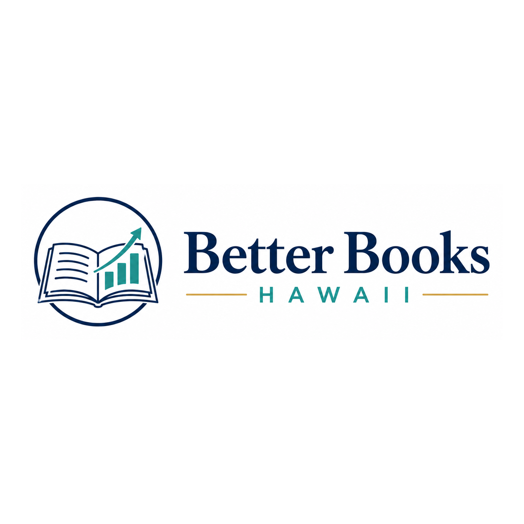 Better Books Hawaii logo with open book icon and teal-and-navy text on white background