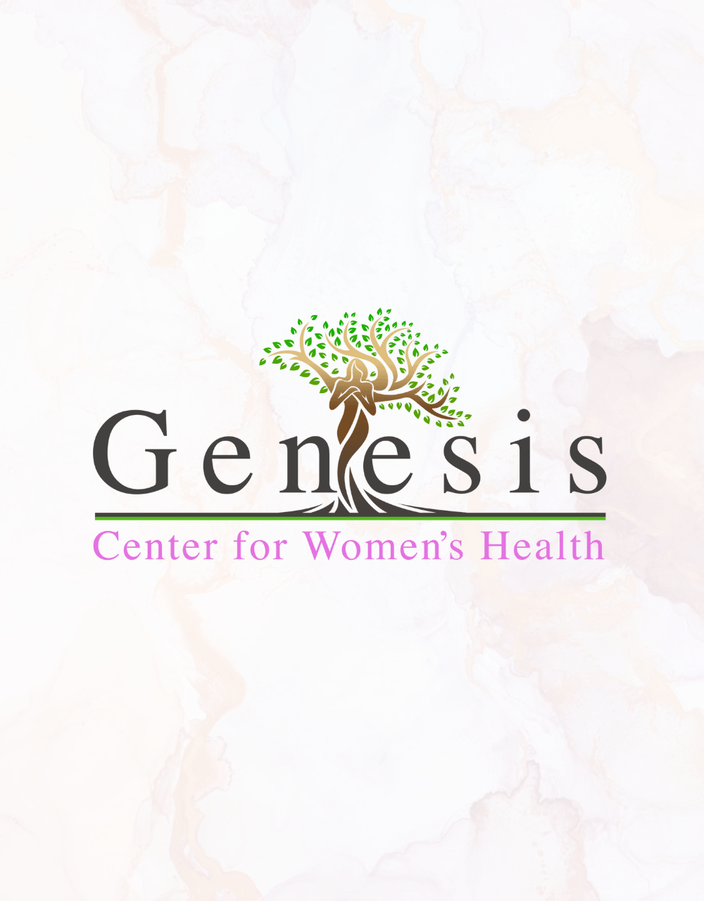 Logo for Genesis Center for Women's Health featuring a stylized tree with a feminine form set against a light background.
