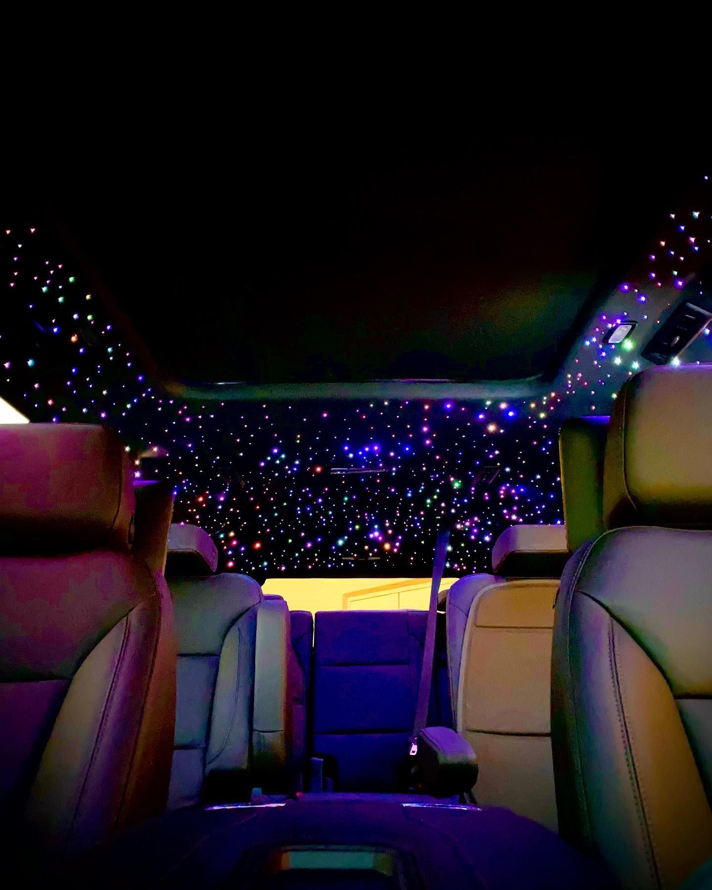 Custom multicolor star headliner installation in Rancho Cucamonga CA