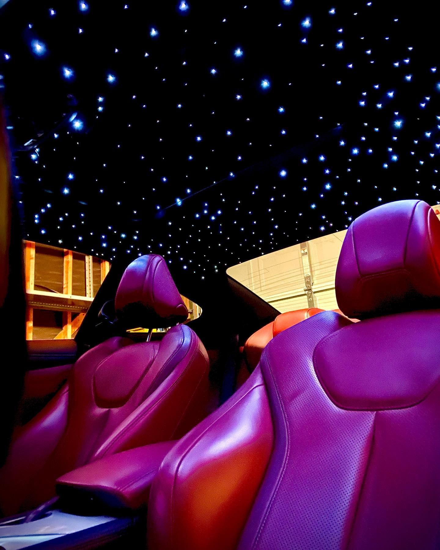 Custom blue fiber optic star headliner with purple interior