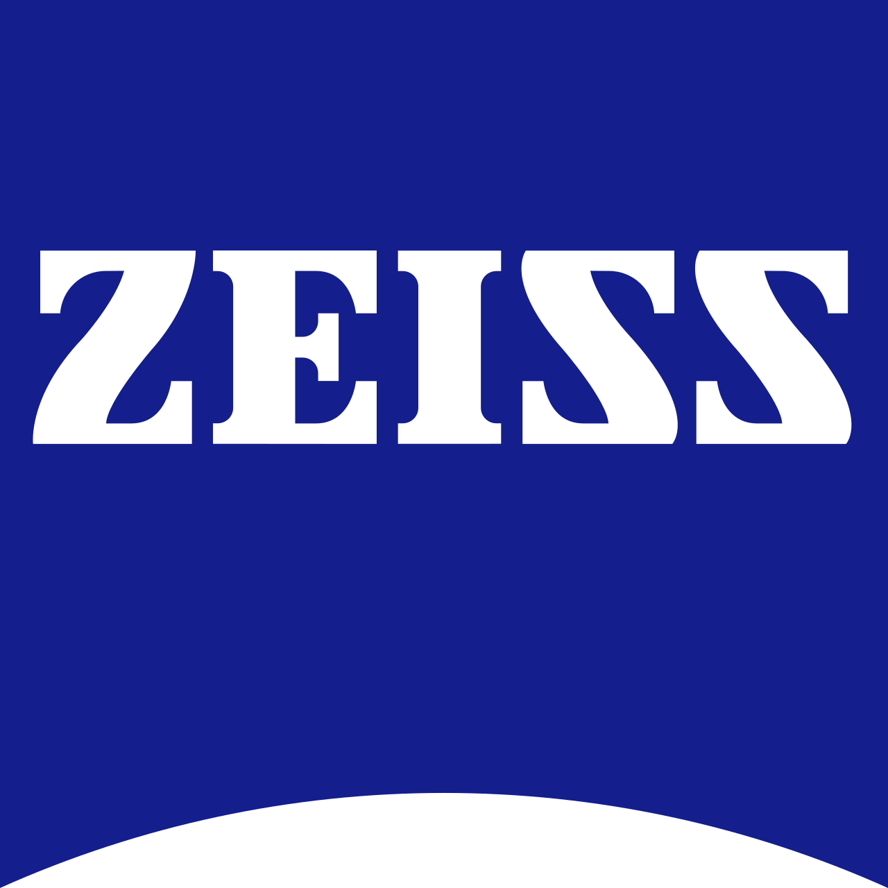 Zeiss logo on a dark blue background; white text.