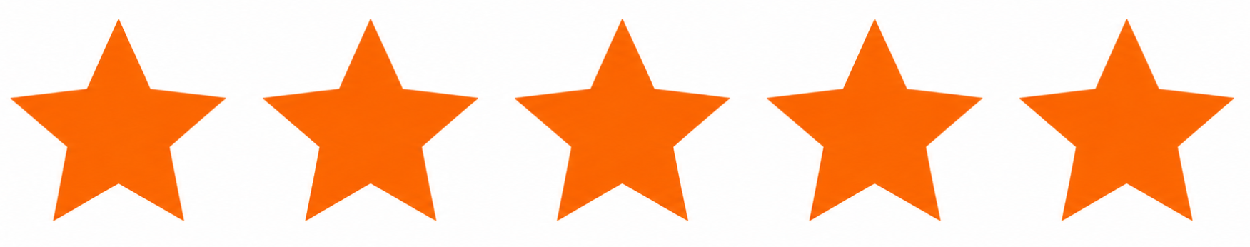 Five orange stars in a row, rating icon