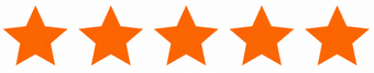 Five orange stars in a row, rating icon