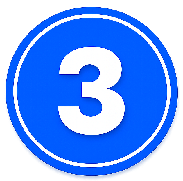 Blue circle with a large white number 3 in the center, outlined in white.