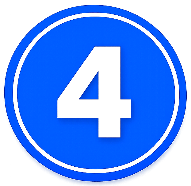 Blue circular sign with a white number 4 in the center.