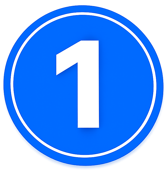 Blue circular sign with a white number 1 in the center