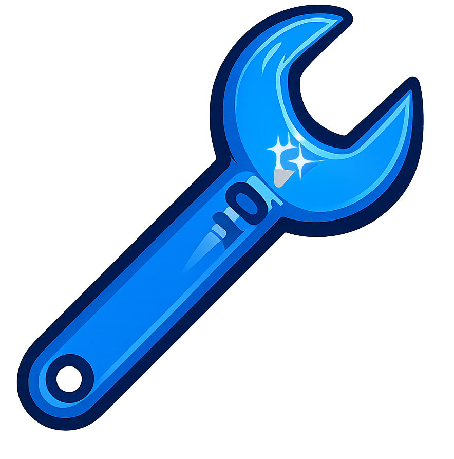 Blue wrench tool icon on a white background