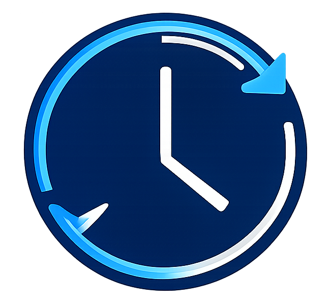 Blue circular clock icon with arrows, suggesting refresh or time update