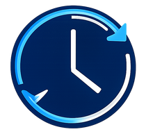 Blue circular clock icon with arrows, suggesting refresh or time update