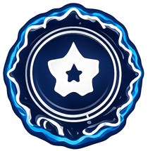 Blue circular badge with a white star-shaped emblem in the center