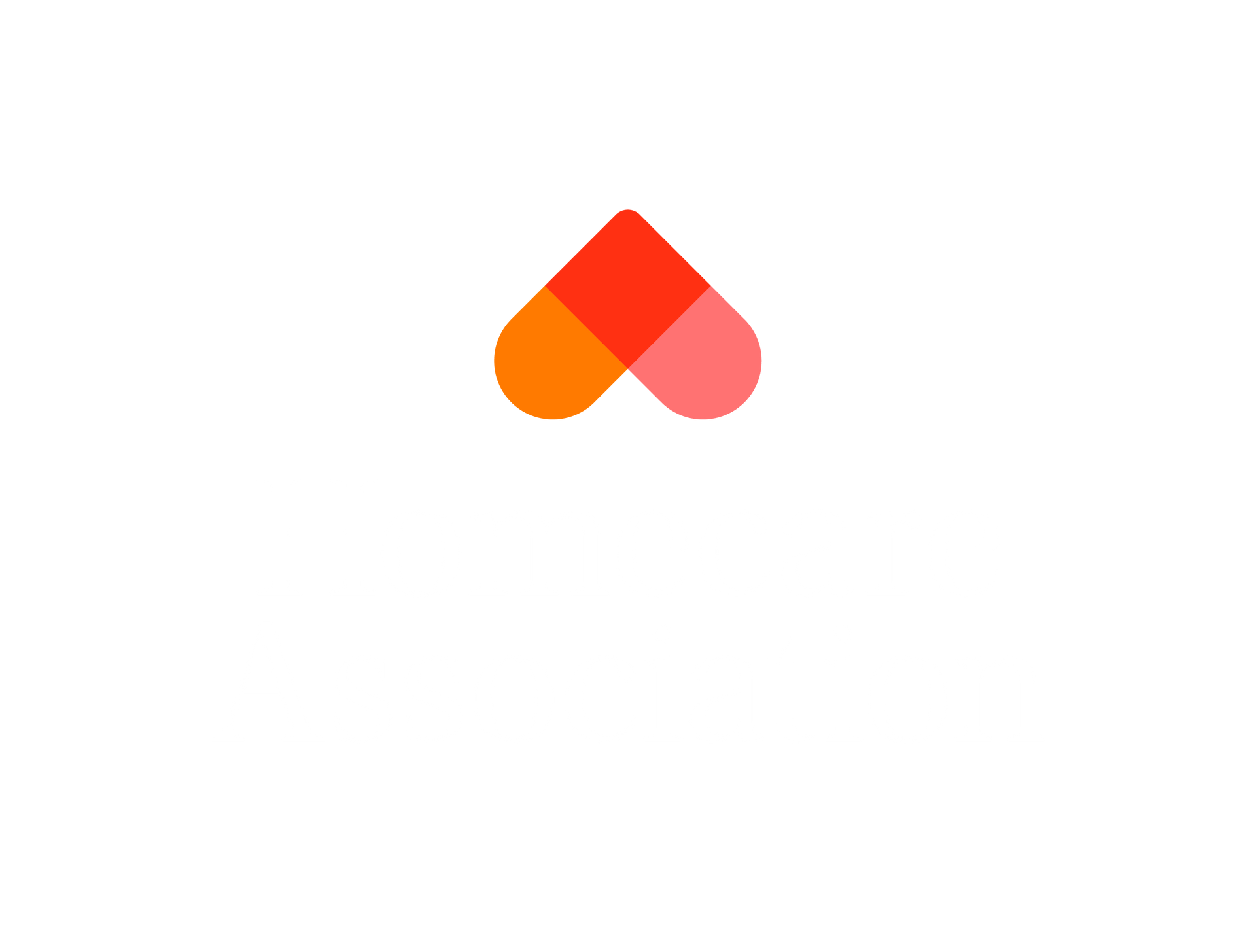 Abstract logo: red, orange, and pink heart shape.