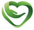 Green heart-shaped logo with a stylized hand inside, suggesting care and support.