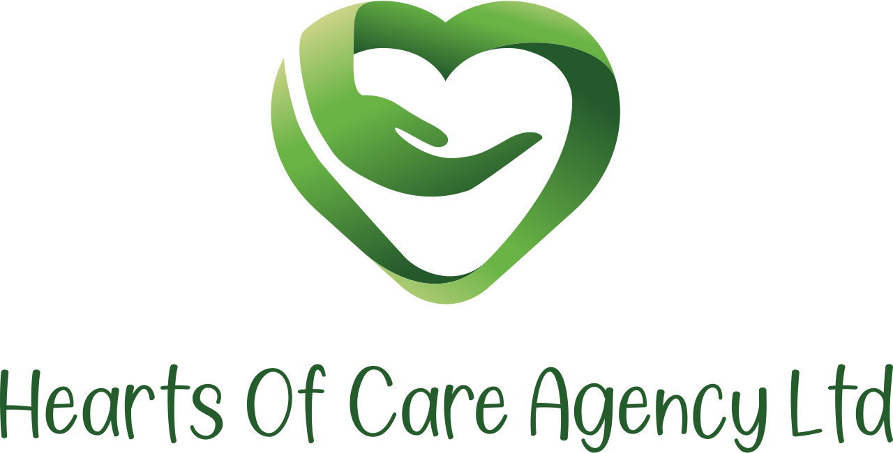 Green heart shape with hand, text