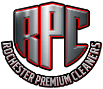 Stylized gray and red RPC logo with “Rochester Premium Cleaners” curved below