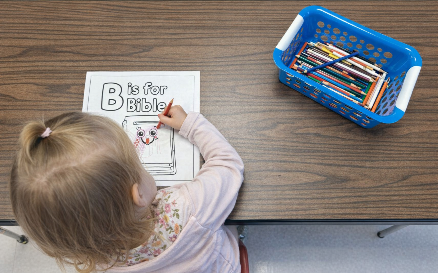 A child colors a