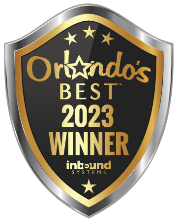 Orlando’s Best 2023 Winner shield logo for Inbound Systems in gold, black, and silver