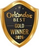 Gold shield badge with black center reading “Orlando’s Best Gold Winner 2026”