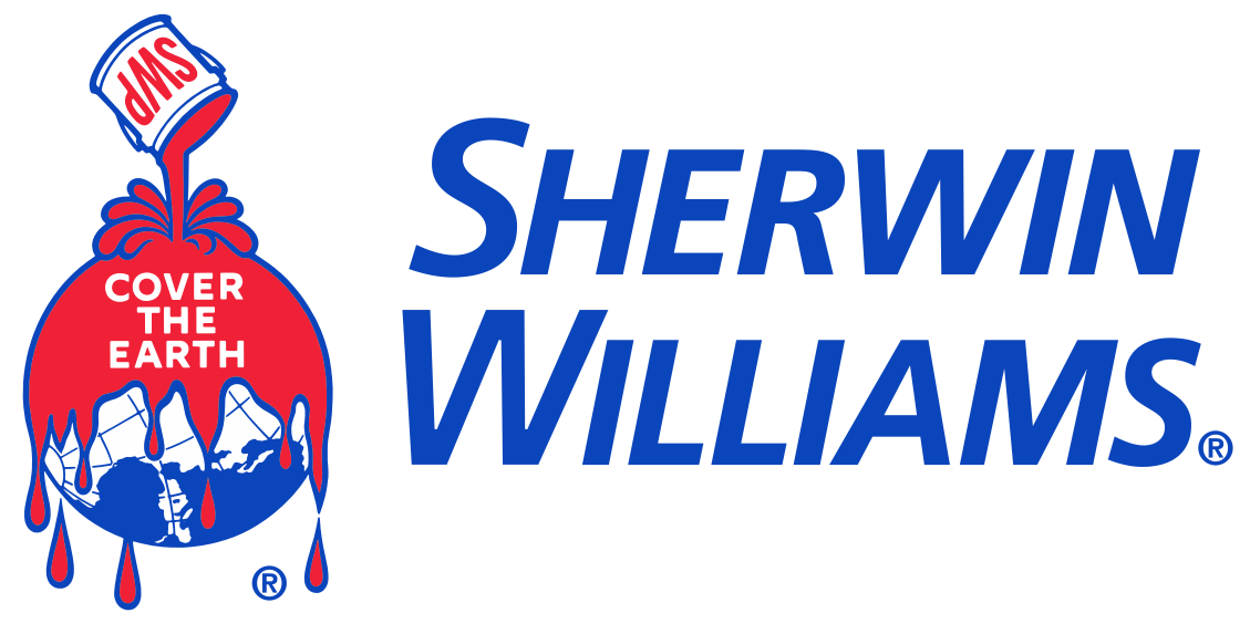 Sherwin-Williams logo with a red paint can and blue text on a white background