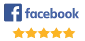 Facebook logo with five gold stars rating below