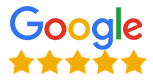 Google logo with five gold stars underneath, indicating a 5-star rating