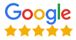 Google logo above five gold stars rating