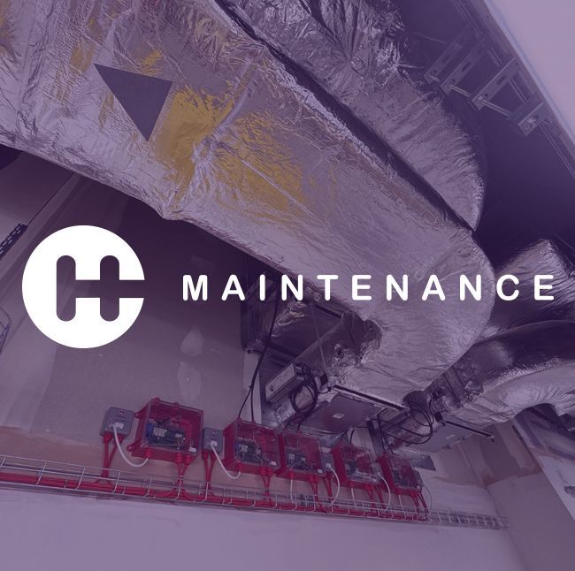 HVAC ductwork and maintenance equipment; company logo and 